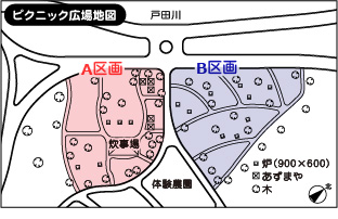 戸田川緑地のバーベキューマップ・A区画とB区画