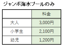 ジャンボ海水プールのみのチケット料金