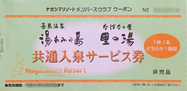 湯あみの島の入泉サービス券