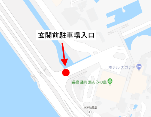 湯あみの島の玄関前駐車場の地図