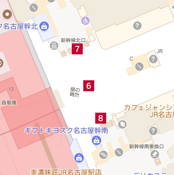 銀の時計、新幹線口北口、南口の場所