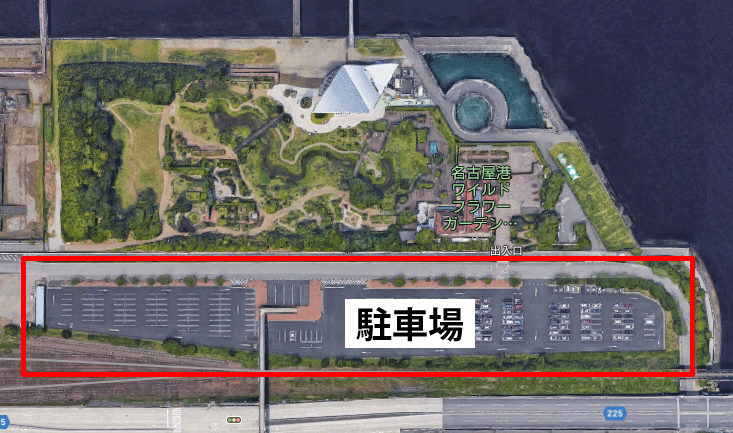 上から見た名古屋港ブルーボネットの駐車場
