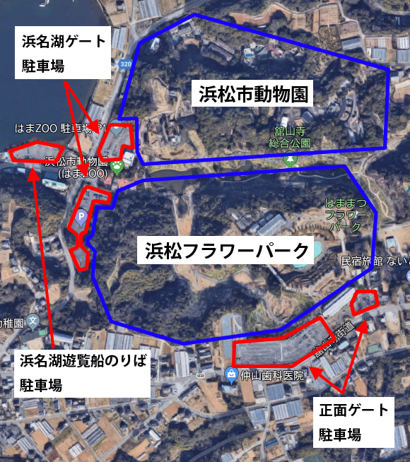 浜松フラワーパークの駐車場マップ