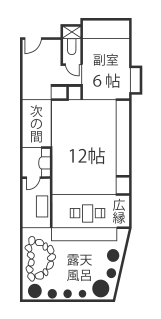 露天風呂付き客室B(和室12畳＋6畳)の間取り