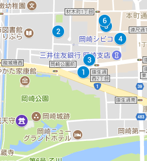 岡崎城や岡崎公園付近の安い駐車場マップ