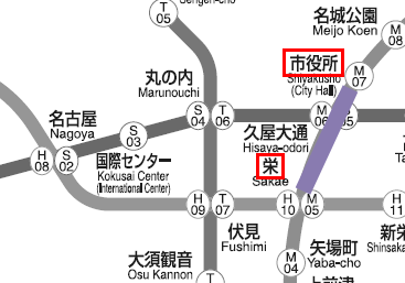 栄駅から市役所駅のマップ