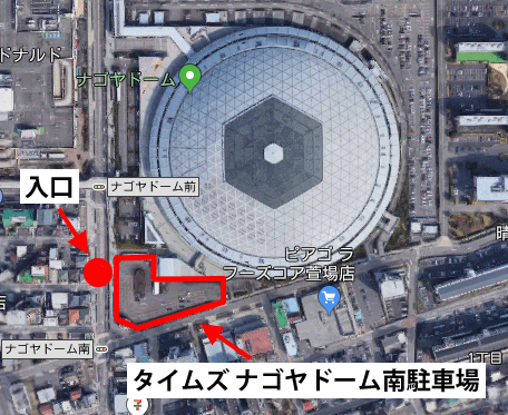 タイムズ ナゴヤドーム南駐車場のマップ