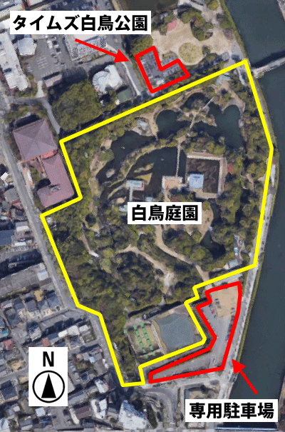 白鳥庭園の駐車場マップ