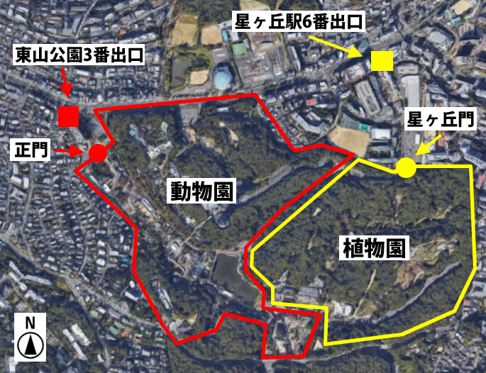 東山動物園の入口と周辺の駅