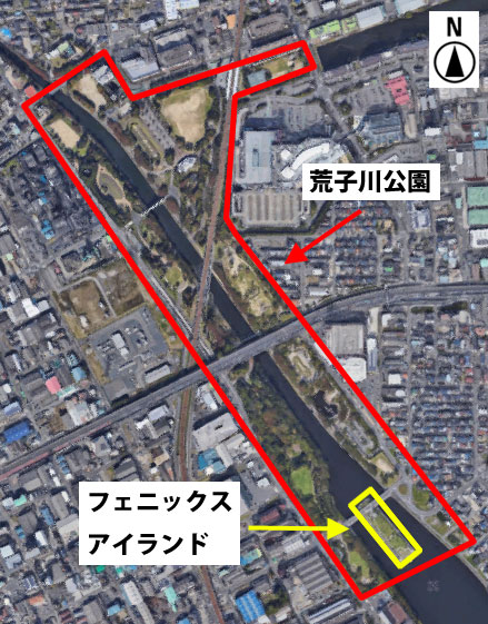 上から見た荒子川公園