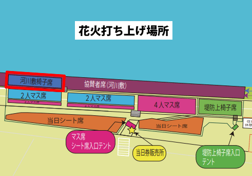 河川敷の椅子席の場所