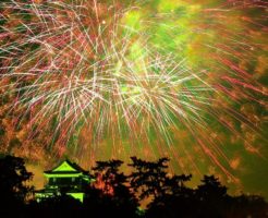 岡崎城と花火