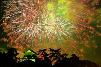 岡崎城と花火