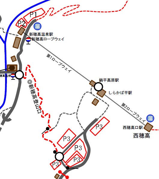 新穂高ロープウェイの駐車場マップ